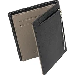 [Dom Teporna] 財布 メンズ 二つ折り 薄型 コンパクト 小さい 薄いのにカード12枚収納可能な大容量 サフィアーノレザー 小銭入れ お札入れ バイカラー ブラック/グレー 1