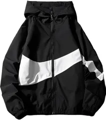 [エンプティオ] ウィンドブレーカー ラッシュガード オシャレ スポーツ アメカジ フルジップフーディー ウィンドブレーカー トレーニングウェア シャカシャカ ストリート系 ウォーキング ヴィジュアル系 ランニング アウトドア フード付き [ブラック] [L]