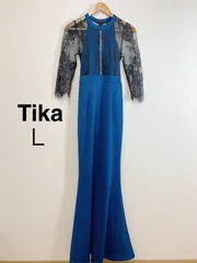 Tika ティカ キャバドレス シアーレース タイトロングドレス ブルー Lace Sleeve Tight Long Dress Blue Elegant L