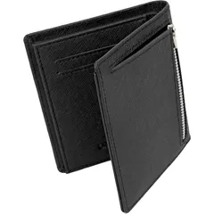 [Dom Teporna] 財布 メンズ 二つ折り 薄型 コンパクト 小さい 薄いのにカード12枚収納可能な大容量 サフィアーノレザー 小銭入れ お札入れ ブラック 1