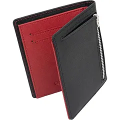 [Dom Teporna] 財布 メンズ 二つ折り 薄型 コンパクト 小さい 薄いのにカード12枚収納可能な大容量 サフィアーノレザー 小銭入れ お札入れ バイカラー ブラック/レッド 1