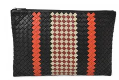 ボッテガヴェネタ クラッチバッグ/メンズポーチ BOTTEGA VENETA イントレチャート ナッパ ラムスキン ブラック/オレンジ【中古】