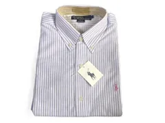 新品　ポロラルフローレン　POLO　by Ralph Lauren　ボタンダウン　長袖シャツ　メンズL　綿100％　パープル系ストライプ　カジュアルシャツ　送料無料