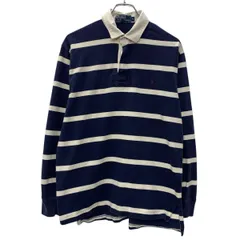 90s Polo by Ralph Lauren 長袖 ラガーシャツ M ネイビー ポロバイラルフローレン ハーフボタン 90年代 ポニー刺繍 春秋物 a804-5746