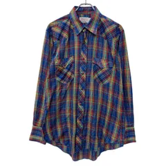 70～80s USA製 Wrangler 長袖 チェックシャツ L ブルー マルチカラー ラングラー スナップボタン ～80年代 チェック柄 春物 a804-5756