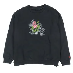 美品 XLARGE エクストララージ コットン スウェット バラ 刺繍 トレーナー プルオーバー サイドジップ トップス XL 黒 メンズ 古着 中古 USED