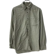 L.L.Bean 長袖 総柄シャツ M グリーン ホワイト ボタンダウン 千鳥柄 総柄 胸ポケット 長袖シャツ 春物 a804-5802