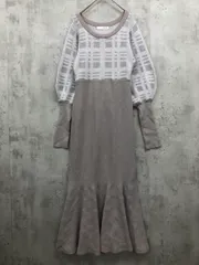 ROYAL PARTY ロイヤルパーティー チェック ロング ウエストリボン マーメイド ニット ワンピース sizeF/グレー ■◇ レディース