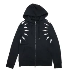美品 Neil Barrett ニールバレット サンダーボルト プリント パーカー スウェット ジップアップ フーディ S 黒 ブラック メンズ 古着 中古 USEDのサムネイル