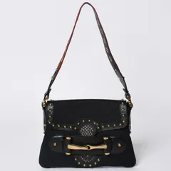 GUCCI グッチ ホーボー ワンショルダー ホースビット ハンドバッグ 144010 GGキャンバス レザー ブラック 美品 中古 4a000516