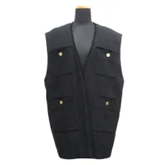 新品同様 PARIGOT パリゴ マレスカ スラブ ツイード ベスト カットソー ノースリーブ 金ボタン サイズF 黒 ブラック レディース 古着 中古 USED