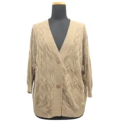 美品 oeillet ウイエ ニット カーディガン カットソー 羽織 透かし編み ドロップショルダー 七分丈 463893 サイズL ベージュ レディース 古着 中古 USED