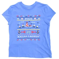 美品 POLO RALPH LAUREN ラルフローレンＴシャツ カットソー 半袖 ロゴ 刺繍 サイズ12-14 ブルー キッズ 古着 中古 USED