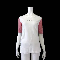 ピンクハウス PINK HOUSE Tシャツ カットソー 半袖 5分袖 ロゴ プリント リボン刺繍 ギンガムチェック袖 L 白 ホワイト 赤 レッド