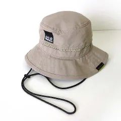 ジャックウルフスキン Jack Wolfskin 帽子 サファリハット バケットハット ロゴ 刺繍 あご紐 メッシュ S 49-50cm ベージュ ぼうし キッズ