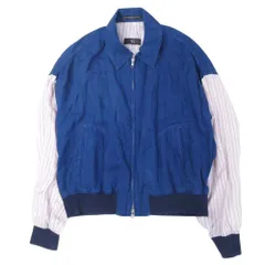17ss Y's ワイズ ヨウジヤマモト リネン ストライプ ドッキング ブルゾン ジャケット 1 青×グレー YD-Y02-306 レディース 古着 中古 USEDのサムネイル