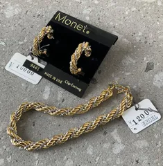 monet モネ ゴールド シルバー  フープイヤリング ブレスレット ロープ ツイスト ねじれ 2点セット