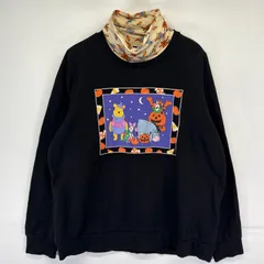 古着 ディズニー Disney スウェット タートルネック フェイクレイヤードネック くまのプーさん XL  ブラック系 メンズ