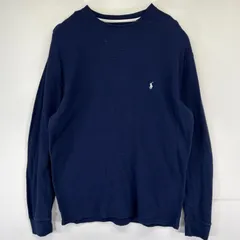 古着 ポロ・ラルフローレン POLO RALPH LAUREN 長袖Tシャツ サーマル ワッフル生地 ワンポイントロゴ XL  ネイビー系 メンズ