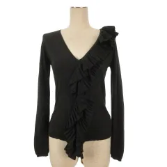 ランバン LANVIN ニット カットソー 長袖 シルクカシミヤ 38 チャコールグレー 260413E