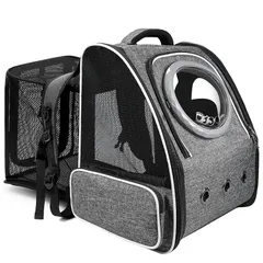 Okiki 犬 猫 ペット キャリー バッグ リュック 拡張可能 ペットハウス 旅行/通院/お出かけ/災害避難用 小型犬 猫 リュック 折りたたみ 大容量 通気性 宇宙船 【2種類の窓付き・カーテン付き】 猫バッグ 0