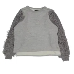 美品 GO TO Hollywood ゴートゥーハリウッド コットン スウェット 袖ニット フリンジ 長袖 切替 トップス ０２ グレー レディース 古着 中古 USED