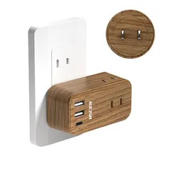 MSCIEN 電源タップ コンセント USB付き タイプC 木目 回転 3個AC差込口 1個USB-Cポート 2個USB-Aポート たこあしコンセント 向き変換 分岐 薄型 コンパクト 雷ガード 0