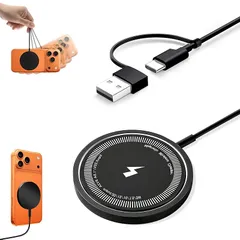 ワイヤレス充電器 マグネット式 Phone17/16/15/14/13/12シリーズに対応 マグセーフ 急速 超薄型 無線充電器 超軽量 15W急速 強力吸着 置くだけ充電 デュアルUSB-A/C入力ポート 1m付き ブラック 1