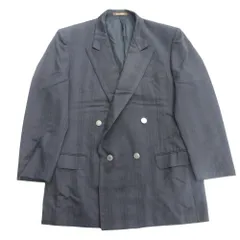 GIVENCHY ジバンシィ 90's ストライプ テーラード ダブル ジャケット ブレザー ピークドラペル 背抜き ヴィンテージ グレー メンズ 古着 中古 USED