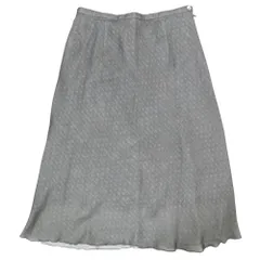 美品 Lois CRAYON ロイスクレヨン スカート レース 膝丈 フリル フレアシルエット サイドジップ 総柄 ボトムス M グレー レディース 古着 中古 USED