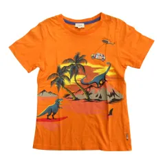 良品 Paul Smith JUNIOR ポールスミス ジュニア 恐竜 プリント Tシャツ カットソー 8A 110～120 オレンジ キッズ 古着 中古 USED
