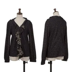 ジュンヤワタナベコムデギャルソンJUNYA WATANABE COMME des GARCONS 裏使い裁ち切りフリルドットブラウス 紺ベージュS位のサムネイル
