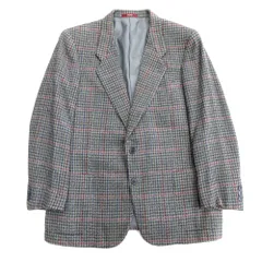 DURBAN ダーバン VIRTUOSO チェック柄 テーラード ジャケット ブレザー 総裏 ビジネス ウール ビンテージ オールド グレー メンズ 古着 中古 USED