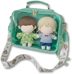 ikomaido 痛バ ショルダー ぬいぐるみポーチ 2体 推し バッグ ぬいバッグ 痛バッグ ショルダーバッグ ぬい痛ショルダー (グリーン,  32cmx25cmx11.5cm)