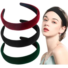 カチューシャ 3個セット おしゃれ 幅広 ベロア カチューシャ ヘアアクセサリー 無地 ヘアバンド 黒 赤 緑