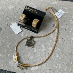 monet モネ ゴールド シルバー ラインストーン ネックレス イヤリング  2点セット