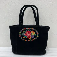 1716　FEILER　フェイラー　ハンドバッグ　リズ　ミニトート　小さめ　シュニール織り　タオル地　黒　ブラック　花　花柄　ミニバッグ　レディース