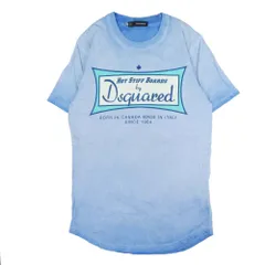 良品 DSQUARED2 ディースクエアード Tシャツ カットソー ロゴプリント ヴィンテージライク グラデーションカラー S 青系 ブルー メンズ 古着 中古 USED