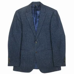 美品 LANVIN COLLECTION ランバン チェック シルクブレンド テーラード ジャケット ブレザー 2B 総裏 S50 紺 ネイビー メンズ 古着 中古 USED