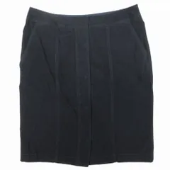 美品 BURBERRY LONDON バーバリー ロンドン コットン フレア スカート 膝丈 ハーフ ベロア調 46 ネイビー レディース 古着 中古 USED