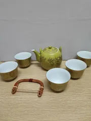 【未使用】たち吉(橘吉) 萌葱金彩シリーズ 茶器セット 美濃焼 グリーン系