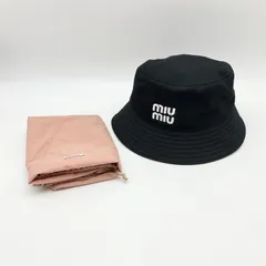 MIU MIU ミュウミュウ バケットハット Sサイズ ブラック ホワイトロゴ ロゴ刺繍 コットン 5HC196 2DXI【中古】ABランク　6_262のサムネイル