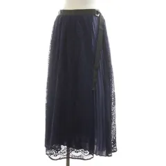ブージュルード Bou Jeloud タグ付き プリーツスカート ロング フレア 38 紺 ネイビー レース切替 /RR