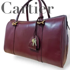 ☆★Cartier　カルティエ★トートバッグ　ボストン　マストライン　鍵付き　ロゴ　ボルドー　レザー　ファスナー　現状品★♯2398