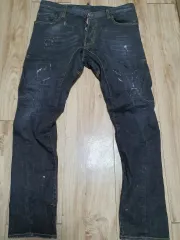 正規品 DSQUARED2 ブラックウォッシュ スリムフィットバイカーパンツ 52