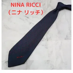 ニナ リッチ　ネクタイ　紺色×赤色　小ドット柄　絹【n2170】