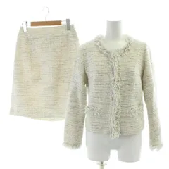 エージーバイアクアガール AG by aquagirl スーツ ノーカラージャケット ミニスカート S 白 ホワイト ツイード フリンジ /AP