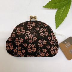 甲州印伝【小銭入れ 忘れな草 黒×ピンク漆】がま口 還暦 母の日 春財布 