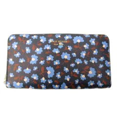 ケイトスペード KATE SPADE 美品 長財布 ウォレット 花柄 レザー 紺 ネイビー 0203