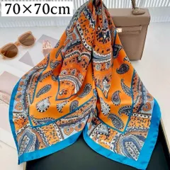 大判 スカーフ バックチャーム バッグスカーフ ペイズリー オレンジ系 おしゃれ